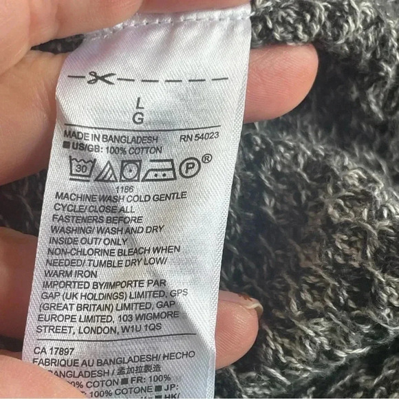 Gap Cardigan Sweater Men's Large Marled Gray Cotton Classic Shawl Neck Button Up - Picture 6 of 9